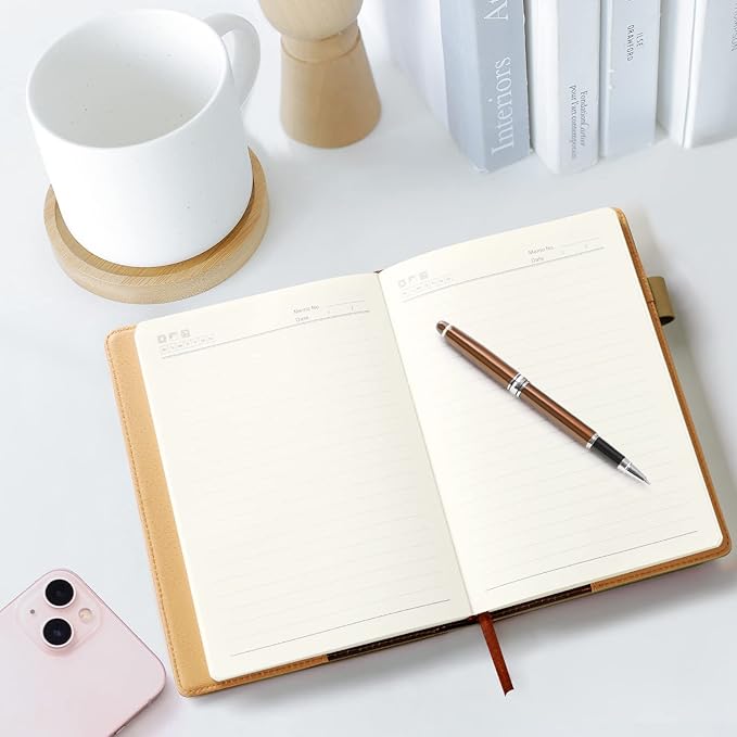 A5 Lined Leather Journal with Pen, 240 Pages Refillable Hardcover Notebook with Pocket and Magnetic Buckle, 80gsm Thick Daily Diary for Men and Women, Great Gift for Business School Travel Personal -