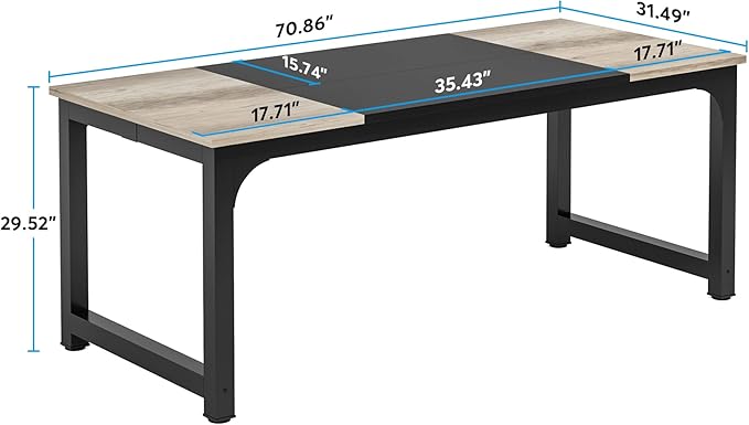 Tribesigns Modern Computer Desk, 70.8 x 31.5 inch Large Office Desk Computer Table Study Writing Desk Workstation for Home Office, Black Metal Frame, Grey Oak