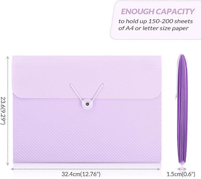 SKYDUE Expanding File Folder with 7 Pockets, Accordion File Organizer, Portable Folders for Documents, School Office Supplies Bungee Closure, Letter/A4 Size Purple