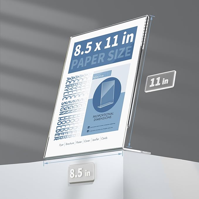 NIUBEE Slanted Back Acrylic Sign Holder 8.5 x 11 Inches, Clear Plastic Sign Holder Paper Display Table Stand for Office, Store, Restaurant (3 Pack)