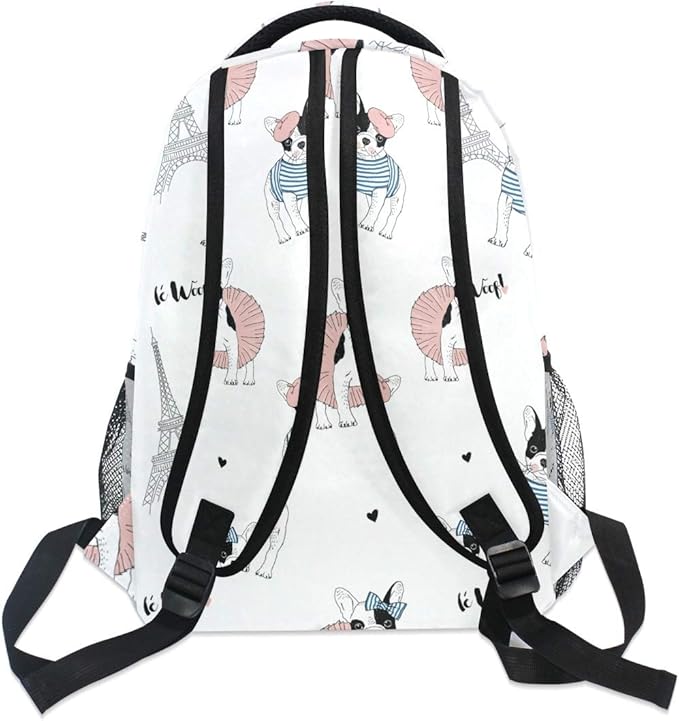 French Bulldog Paris Backpack School Bag Travel Daypack Rucksack for Students Boys Girls, Laptop Backpack