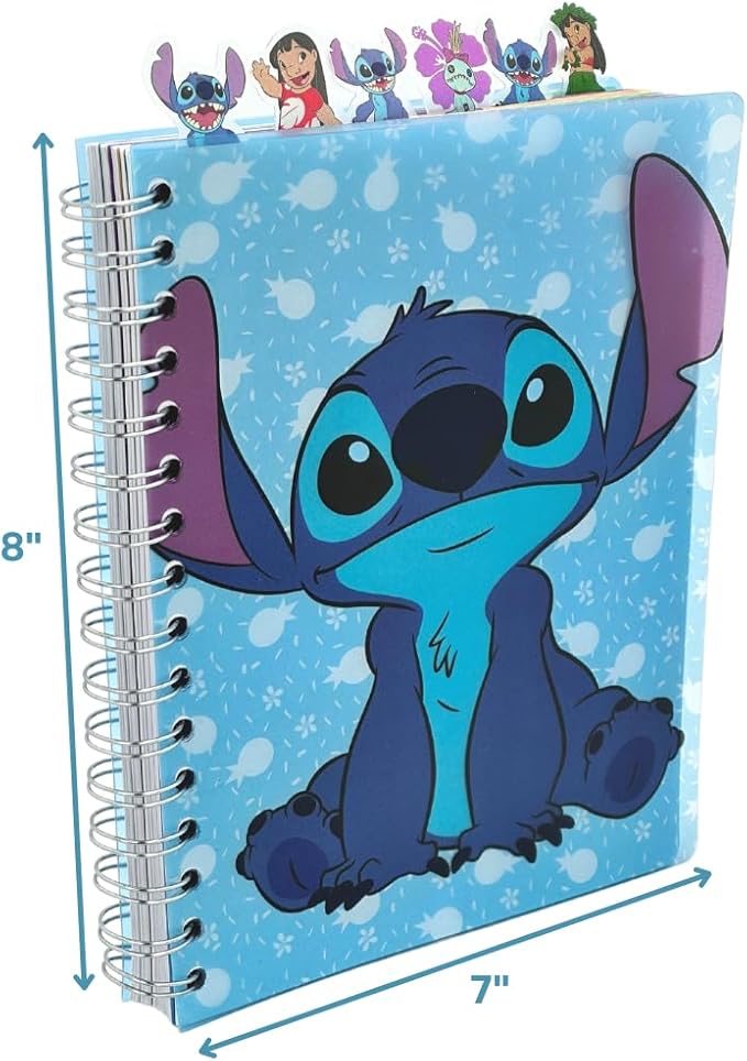 Innovative Designs Disney Lilo and Stitch Tab Journal Notebook, Spiral Bound, 144 Lined Pages, 8 x 7 inches, Blue