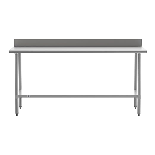 Flash Furniture Reese Commercial Stainless Steel Prep/Work Table for Back Kitchen, 430 Stainless Steel, 18 Gauge, Adjustable Shelf, 4" Backsplash, 30" x 72"