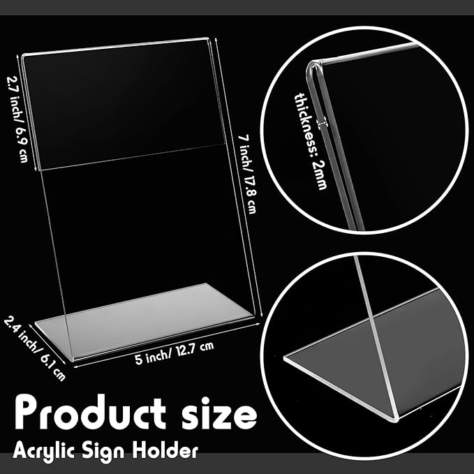 Vicenpal 5 x 7 Inch Acrylic Sign Holder Acrylic Picture Frames Plastic Picture Flyer Holder l Shaped Photo Frames Self Standing Desktop Table Signs for Office, Store, Restaurant, Horizontal(20 Pcs)