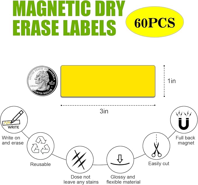 Magnetic Labels Dry Erase (1x3,Pack of 60),Write On Magnets(Red)