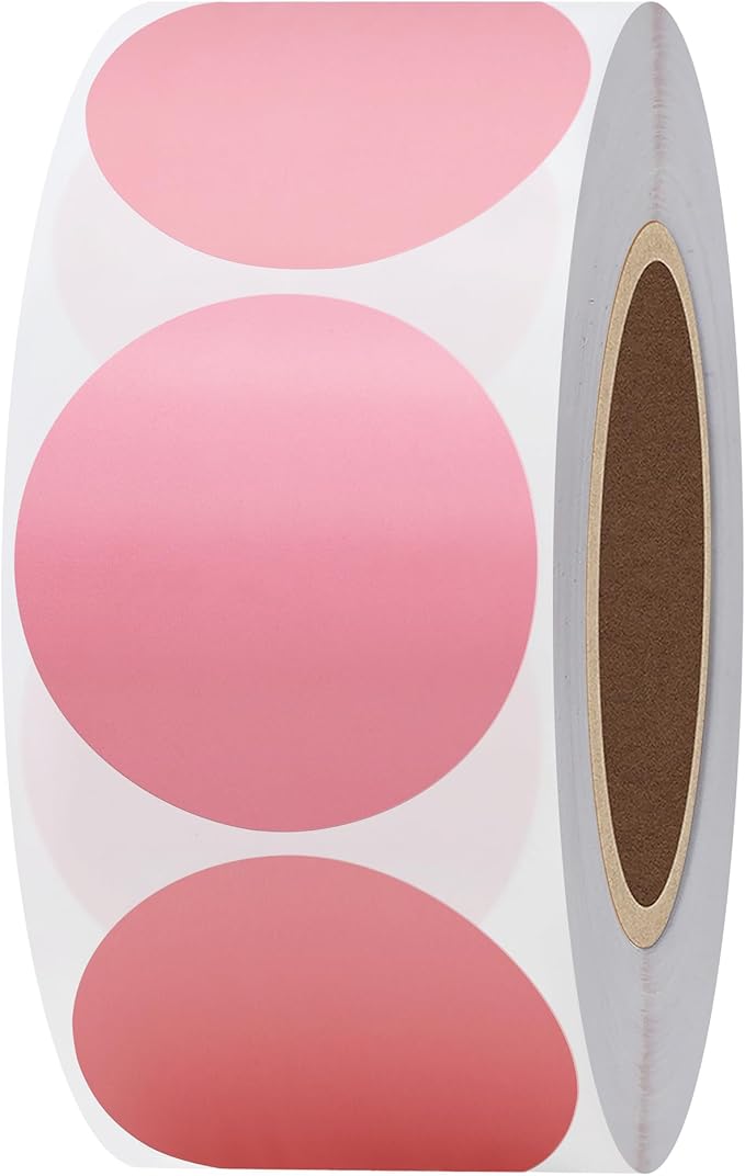 Hybsk 1.5 inch Circle Color Direct Thermal Stickers Shipping Labels for Barcodes,Name Tag,DIY Logo Design,Inventory– Compatible with Zebra,Rollo,Munbyn,and More-1000 pcs (1.5 inch,Pink)