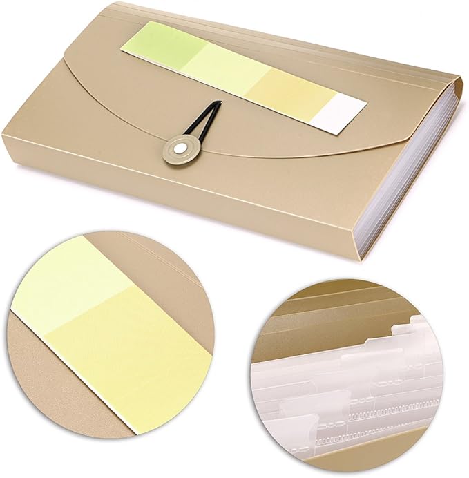 BTSKY Expanding File Folder -13 Pockets Small Accordion File Folder Expandable Card Ticket Holder File Storage Folder Check Bill File Folder Plastic Business Document Organizer Wallet Case, Khaki