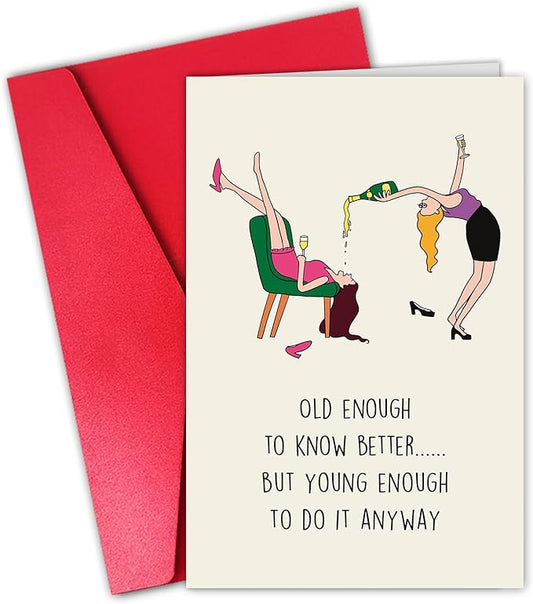 Funny Female Birthday Card for Friend Her, Happy Birthday Card for Girl Mom, Old Enough Card for Women