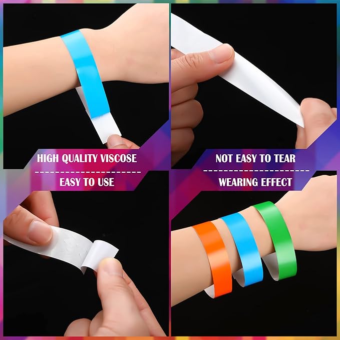 Epakh 600 Pcs Paper Wristbands Neon Wrist Bands Waterproof Handbands for Events Lightweight Concert Wristbands Neon Colored Adhesive Wrist Band for Party
