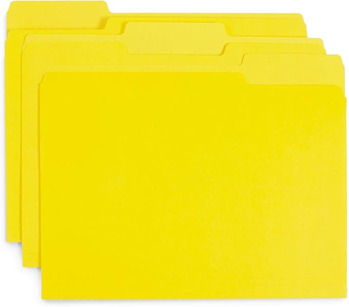 File Folder, 1/3 Cut Tab, Letter Size, Yellow, 200 per Box