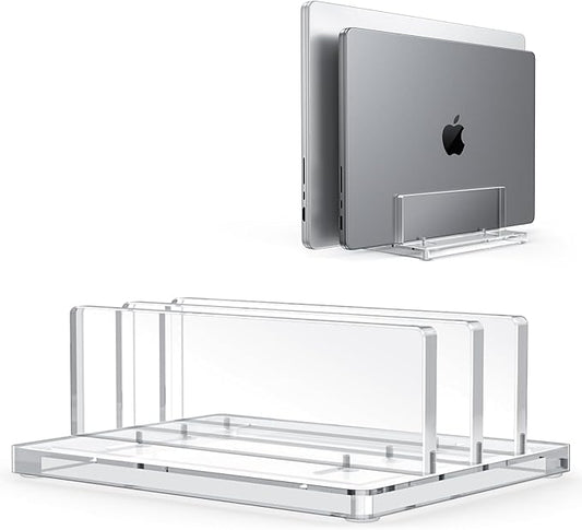 OMOTON Vertical Laptop Stand for Desk, Acrylic Dual Laptop Holder Desktop Clear Adjustable Dock for MacBook Pro Air, HP, All Gaming Laptops up to 17”