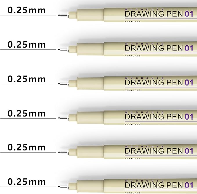 Muchcute Extra Fine Point Writing Pens:6 Black 0.25mm Ultra Thin Micron Pen 01 No Bleed Bible Journaling Study Supplies Annotation Smooth Waterproof Micro Line Tip Fineliner Gel Felt Ink Markers Stuff
