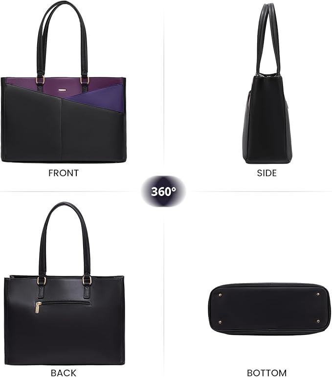 LOVEVOOK Laptop Bag for Women, 15.6 inch Laptop Tote Work Teacher Bags Cancas Computer Shoulder Bag,Black/Purple/Blue