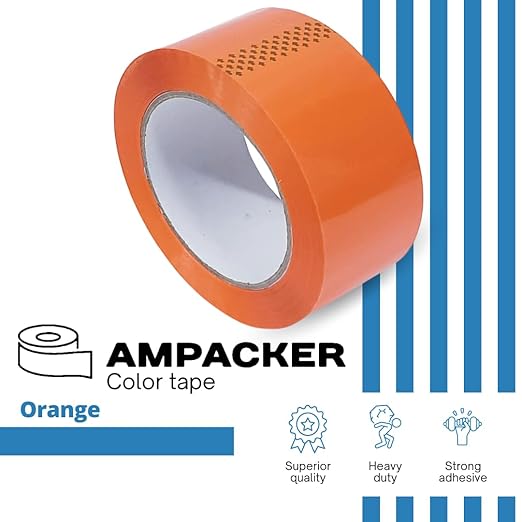 Heavy Duty Packaging Color Tape for Shipping,Packing and Moving 2" Wide x 2.0 Mil Thick -110 Yrd Roll -Acrylic Adhesive Tape for Box Sealing. (6 Rolls, Orange, 2" Wide x 110 yds).