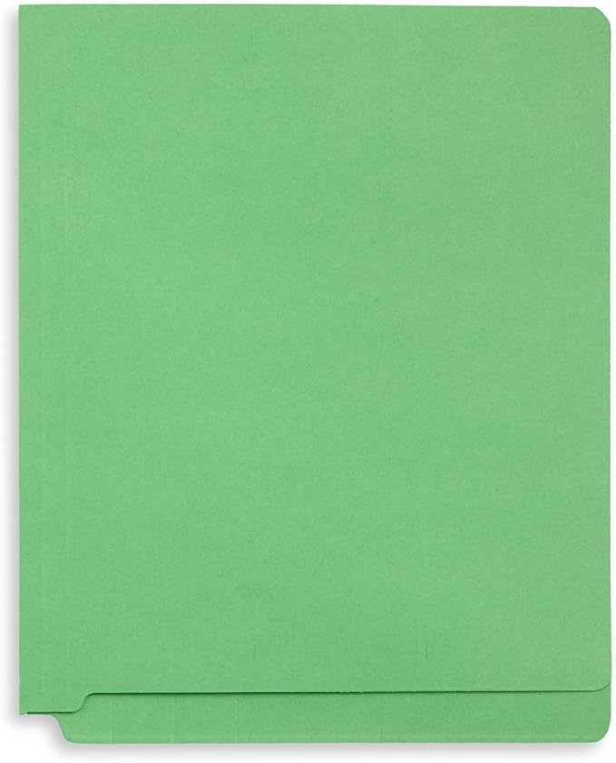 50 Green End Tab Fastener File Folders - Reinforced Straight Cut Tab - Durable 2 Prongs Designed to Organize Standard Medical Files, Receipts, Office Reports, and More - Letter Size, Green, 50 Pack