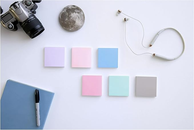 Post-it 100% Recycled Paper Super Sticky Notes, 3 in. x 3 in., 12 Pads, 70 Sheets per Pad, Wanderlust Pastels, School Supplies and Office Products