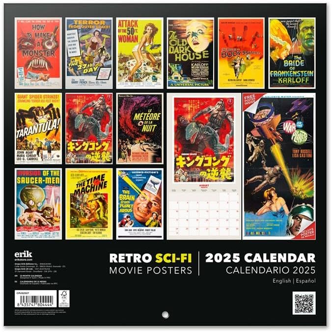 Retro Sci-Fi Wall Calendar 2025 12" x 12" FSC® Plastic Free - Starts Week On Sunday | Square Wall Calendar | Family Planner Calendar 2025 | Vintage Calendar 2025