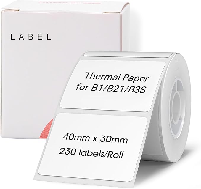 NIIMBOT Labels for B1/B21/B3S Label Maker, 1.57'' x 1.18'' (40x30mm) Thermal Sticker Label, Waterproof, Oil-Proof and Tear-Proof NIIMBOT Labels, 1 Roll of 230 Self-Adhesive Thermal Labels (White)