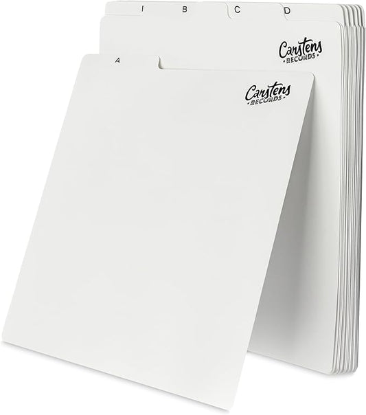 Heavy Duty Vinyl Record Dividers A-Z| 12" Record Dividers with Tabs | Pack of 26 Record Alphabet Dividers | White | Made in The USA | Vinyl Record Organizer Tabs for Top Browsing