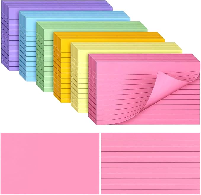 Bignc 600 Sheets Index Cards Colored, 3 X 5 Inch Ruled Color Note Cards for School, Home & Office, Multi Colors Flashcards, Colorful Notecards,Pink Index Card Ruled, Purple Lined Flash Cards