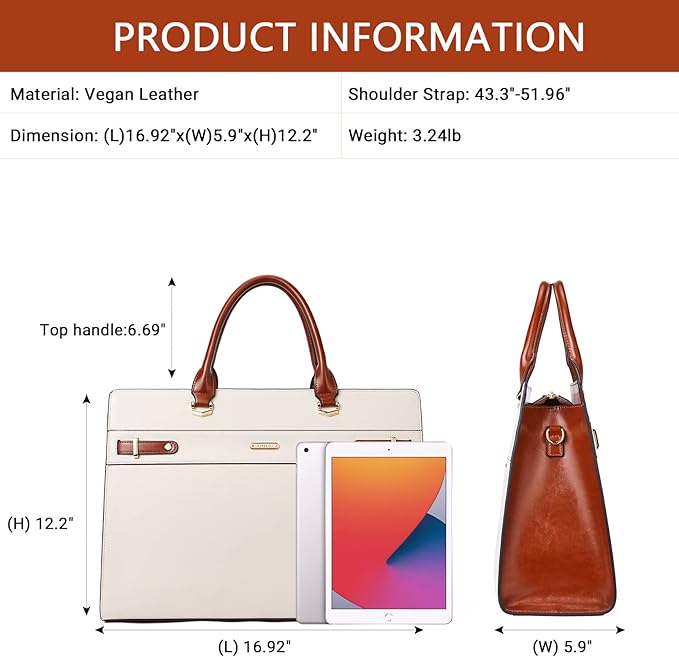 Telena Laptop Tote Bag for Women, 15.6 Inch Shoulder Tote Bag Leather Briefcase for Women, Large Capacity Handbag Bags