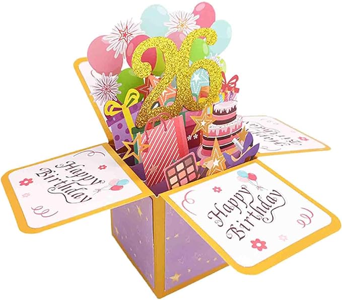 Asmallgf Happy 26th Birthday Pop Up Card for Women Men, Sweet 26 Bday 3D Greeting Card for Him Her, Great 26 Years Old Birthday Gift Ideas for Husband Wife
