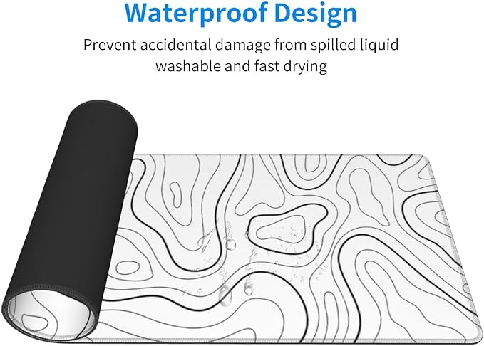 Extended Gaming Mouse Pad, Large Gaming Mouse Waterproof with Stitched Edges, Non-Slip Desktop Pad for Home and Office, Level Up Your 31.5x11.8 Inch… (White Topographic)