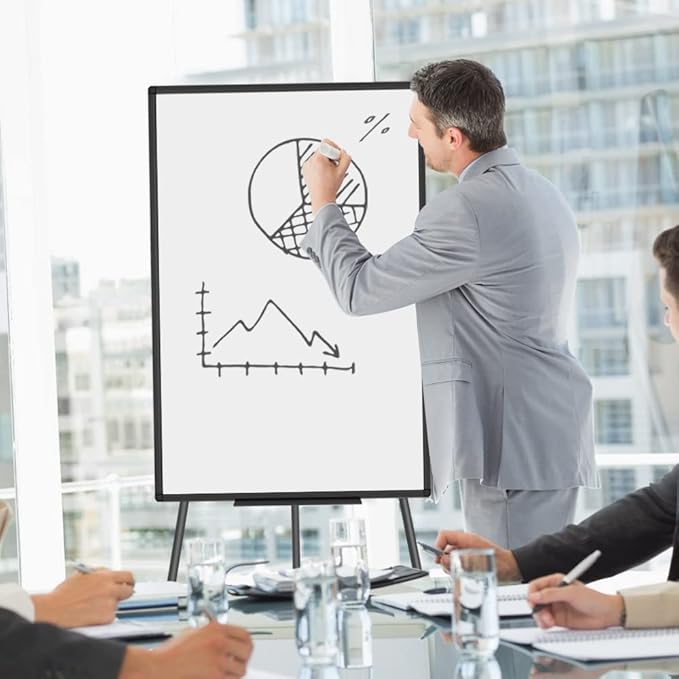 VIZ-PRO Magnetic Whiteboard Easel Black, 36 x 24 Inches, Portable Dry Erase Board Height Adjustable for School Office and Home