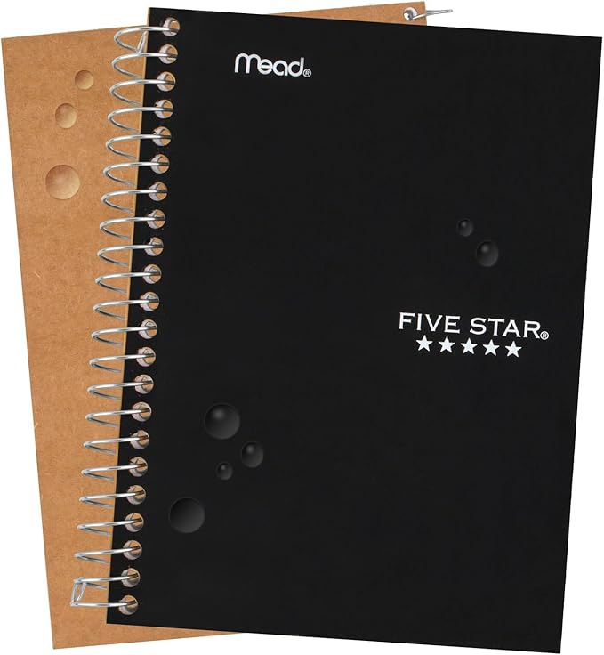Five Star Spiral Notebook, 1 Subject, College Ruled Paper, 7" x 4-3/8", Personal Size, 80 Sheets, Black (450048AA2-ECM)