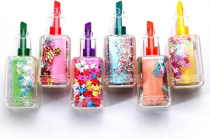 6 Pcs Small Fancy Bottle Shape Color Highlighter Marker, Set of 6 Color Highlighter Pens for Note Taking, Journal Planner, Coloring Book, School & Office, etc.