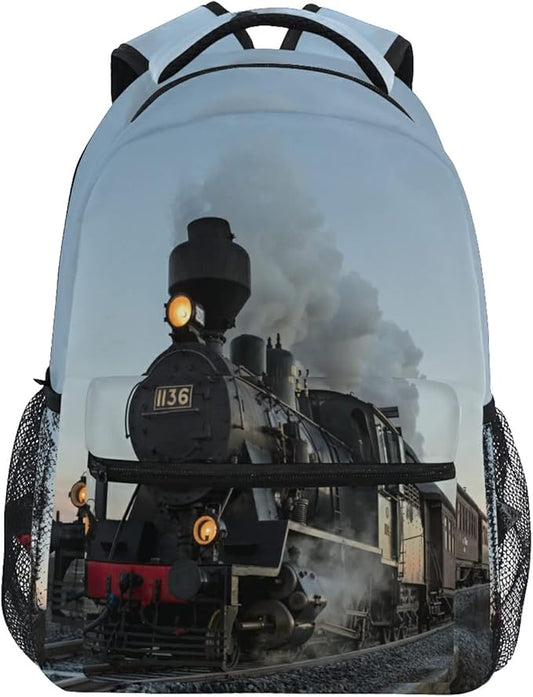 AUUXVA Cool Locomotive Train School Backpack for Girls Boys Kids Laptop Backpack Travel Camping Daypack Medium
