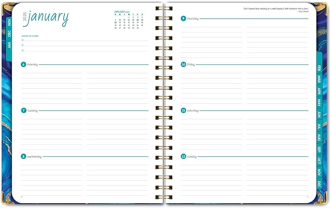 HARDCOVER 2025 Planner, 8.5"x11": 14 Months (November 2024 - December 2025), Daily Weekly Monthly Planner, Yearly Agenda, Bookmark, Pocket Folder and Sticky Note Set (Dark Blue Marble)