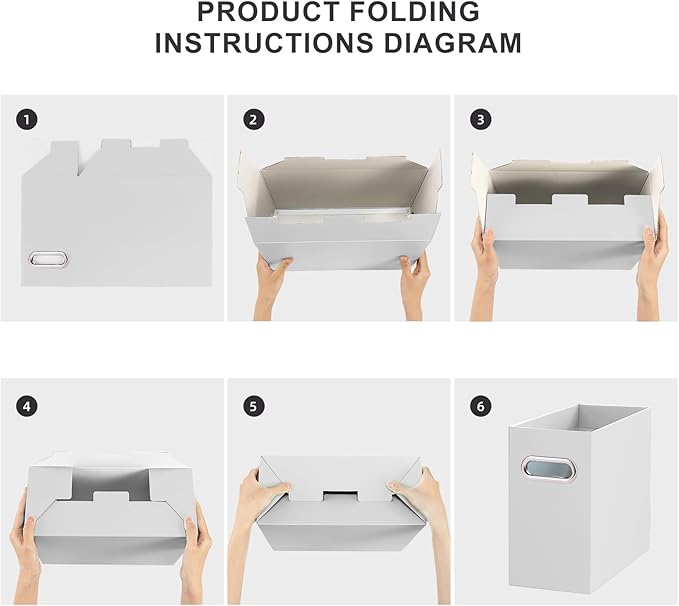 Oterri File Organizer, Small Storage Box, Cardboard File Folder Organizer, Collapsible File Box, Hanging File Organizer for Letter Size, Portable File Box with Handle, Only Box (Grey, 6 Packs)