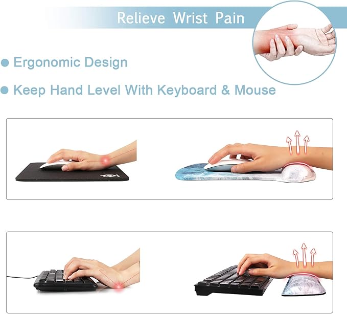 iCasso Keyboard Wrist Rest and Mouse Wrist Rest Pad, Made of Memory Foam, Ergonomic Support, Easy Typing and Relieve Wrist Pain, Perfect for Gaming, Computer, Office, Laptop (C-Beach)