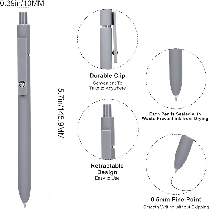 Ddaowanx Gel Pens, 0.5mm Fine Point Quick Dry Black Ink Pens Retractable, Nursing School Essentials,School Supplies, Gifts for Women (6Pcs-Black Ink)