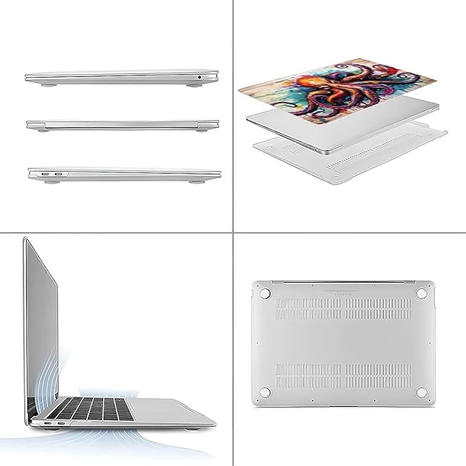 Compatible with MacBook Air 13.6 Inch Case 2024 2023 2022 Release Model A3113 M3 A2681 M2, Colourful Octopus Hard Plastic Shell Cover Case