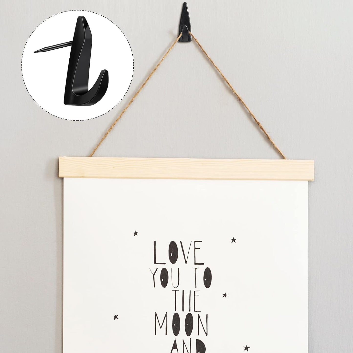 Ferraycle 30 Pieces Metal Push Pin Hangers 20 lbs Picture Hooks Zinc Alloy Thumb Tacks Hanging Hooks with Nails for Home Office Fabric Wall Wooden Board (Black)