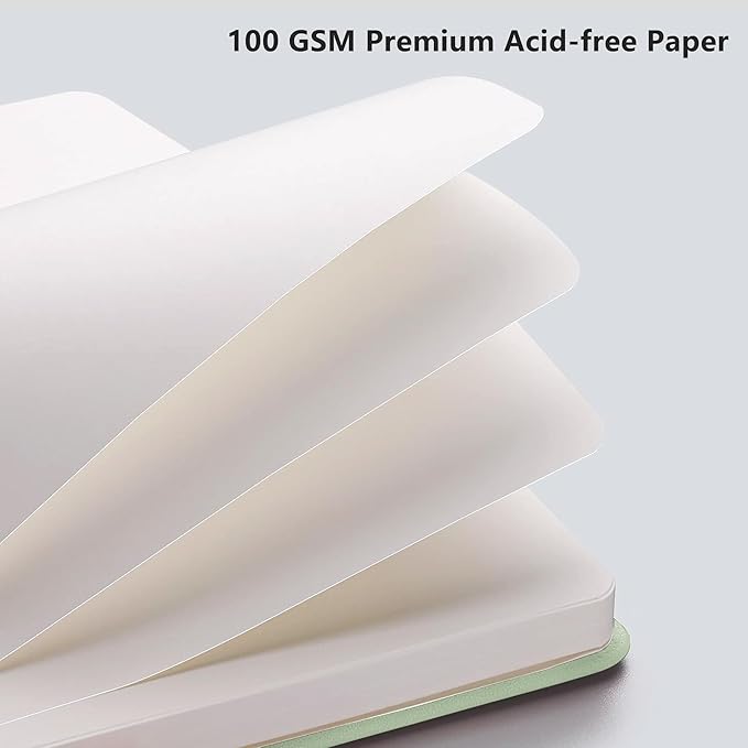 RETTACY Blank Journal Notebook, A5 Blank Journal with 192 Pages, 5.7'' × 8.3'' Medium Size, 68 LB/100 GSM Thick Paper, Leather Hardcover, for Sketching, Drawing, Painting (Light Green)