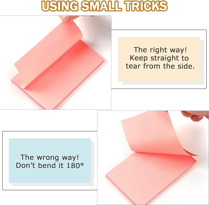 Sticky Notes 3x5 inch Bright Colors Self-Stick Pads 8 Pads/Pack 50 Sheets/Pad Total 400 Sheets