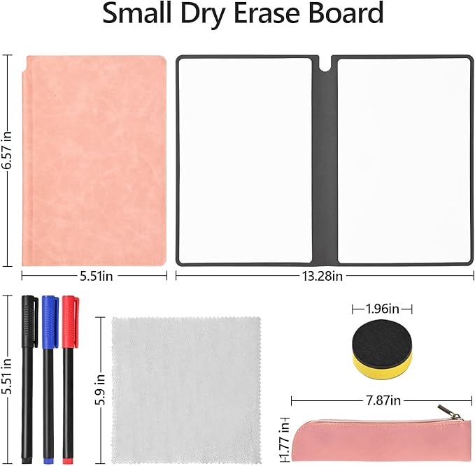 Portable Dry Erase Board,Portable White Board,Small Dry Erase Board,Foldable,Erasable,Repeatable,9.5 * 6.6 inches,for Office,Home,School,Study,Meeting(Pink)