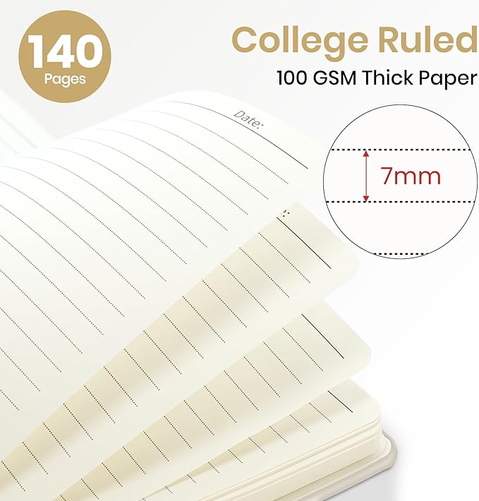 Lined Spiral Journal Notebook for Women, A5 College Ruled Journals for Writing, Hardcover Notebooks for Work, Note Taking and Office School Supplies,140 Pages - Grey Beige