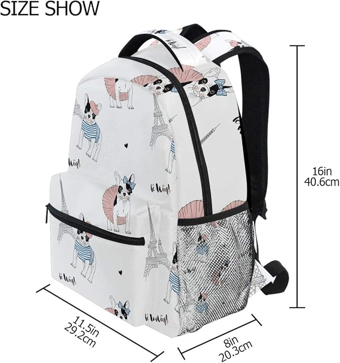 French Bulldog Paris Backpack School Bag Travel Daypack Rucksack for Students Boys Girls, Laptop Backpack