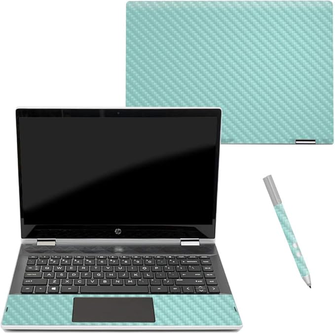 MightySkins Carbon Fiber Skin for HP Pavilion X360 14" (2018) - Solid Seafoam | Protective, Durable Textured Carbon Fiber Finish | Easy to Apply, Remove, and Change Styles | Made in The USA