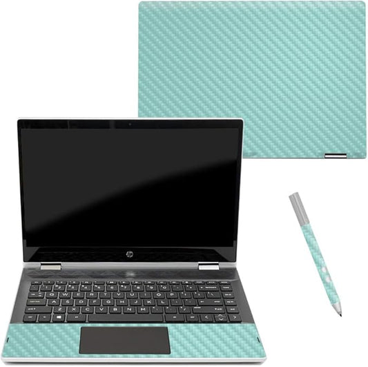 MightySkins Carbon Fiber Skin for HP Pavilion X360 14" (2018) - Solid Seafoam | Protective, Durable Textured Carbon Fiber Finish | Easy to Apply, Remove, and Change Styles | Made in The USA