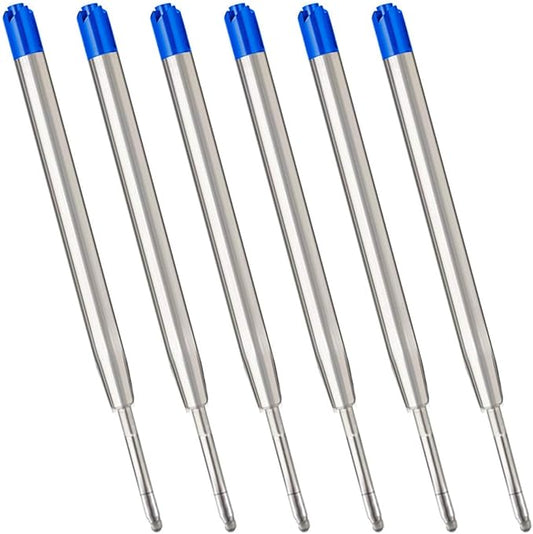 Blue Ink Refills (6pcs), Replaceable Ballpoint Pens Refills, 1mm Medium Tip - Blue
