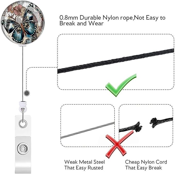 Retractable ID Badge Holder,Nurse Badge Reels with Clip,Name Card Holders for Office Worker Doctor Nurse（3 Pack Butterfly ）