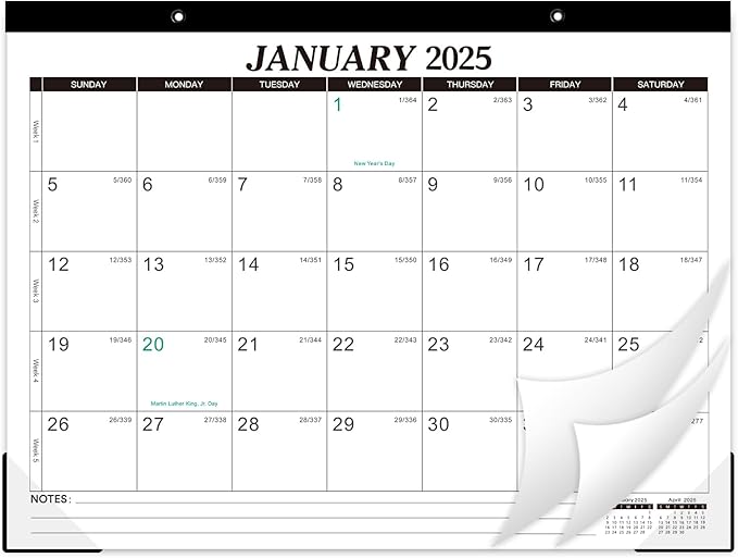 2025 Desk Calendar - 12 Monthly Desk Calendar 2025, JAN.2025 - DEC.2025, 14.6" x 11.5", Desk/Wall Calendar 2-in-1, Thick Paper with Corner Protectors, Hanging Holes, Large Daily Blocks
