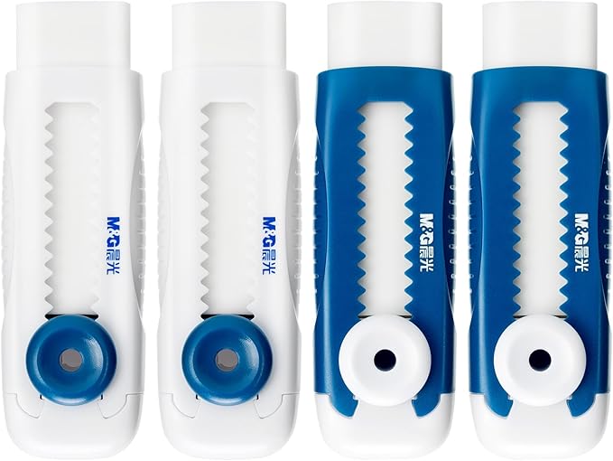 M&G 4 Pack Erasers Sliding Retractable Eraser, Soft White Color Cute Erasers Push Pull Eraser with Plastic Sleeve for Students Kids, School Office Home Supplies