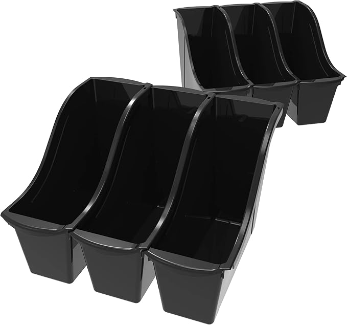 Storex Small Book Bin, Linking Storage Bins, Dry Erase Surface, 11.75" x 8.5" x 4.5", Onyx, 6-Pack, Oynx
