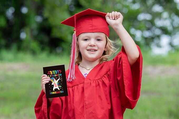 FaCraft Kindergarten Graduation Card, Unicorn Yay I Finished Kindergarten Greeting Cards Class of 2025 Kindergarten Graduation Gift Cards with Envelope for Kids Boy Girl Kindergarten Graduates